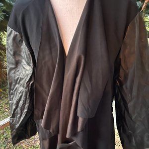 Black Waterfall Faux Leather Sleeve Blazer